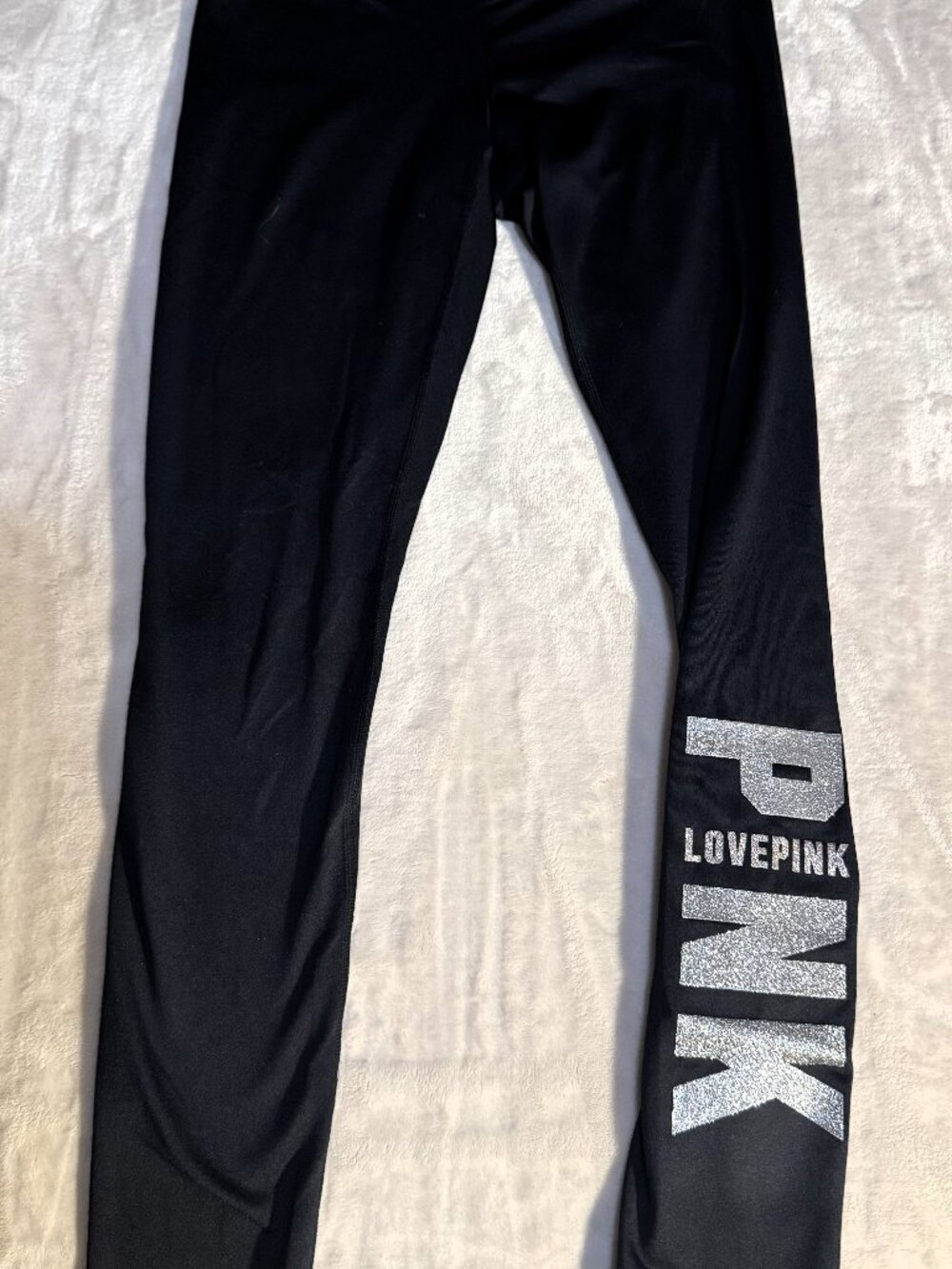 Victoria’s Secret LOVE PINK Black Leggings Sparkly Silver Letters Size S